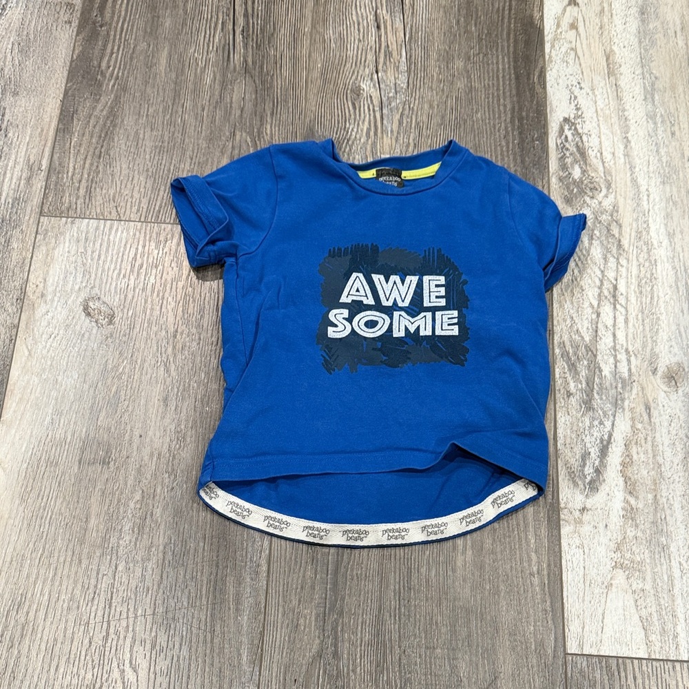 Peekaboo Beans Toddler Blue 'AWESOME' Graphic‎ Short-Sleeve Tee